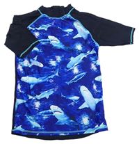 Safírovo-čierne UV tričko so žralokmi George