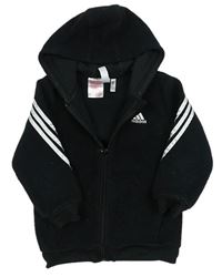 Čierna huňatá bunda s kapucňou Adidas
