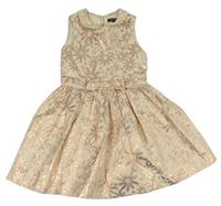 Světlepudrovo-staroružové kvetované šaty s mašlou a trblietkami a golierikom zn. M&S
