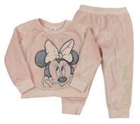 2Set - Svetloružová plyšová mikina s Minnie + nohavice Disney