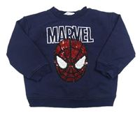 Tmavomodrá mikina so Spider-manem z flitrů a logom H&M