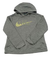 Šedá melírovaná funkční sportovní mikina s logem a kapucí Nike