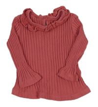 Růžové žebrované mikinotriko s volánikom George