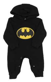 Čierna tepláková tepláková kombinéza s Batmanem a kapucňou