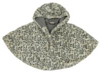 Smetanovo-sivo-béžové vzorované kožušinové podšité pončo s kapucňou s uškami zn. Next