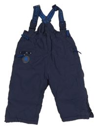 Tmavomodré šusťákové zimní oteplovačky s nášivkou Topolino