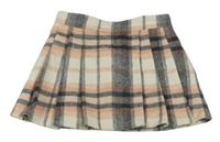 Smetanovo-čierno-broskvová kockovaná skladaná vlnená sukňa F&F