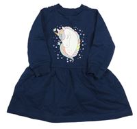 Tmavomodré teplákové šaty s jednorožcem POCOPIANO