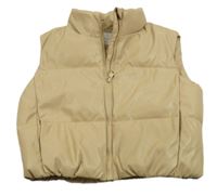 Béžová prešívaná koženková zateplená crop vesta PRIMARK