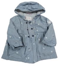 Modrá melírovaná bodkovaná á plátenná jarná bunda s třešničkami a kvietkami a kapucňou C&A