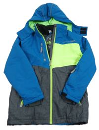 Petrolejovo-limetkovo-tmavosivá šušťáková zimná lyžiarska bunda s kapucňou YIGGA