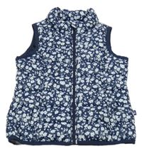 Tmavomodrá kvietkovana prešívaná šušťáková zateplená vesta Benetton