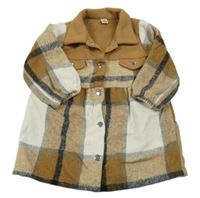 Hnedo-bielo-čierne kockované flaušové prepínaci šaty s golierikom SHEIN