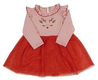 Červeno-bílé šaty se sobem a pruhy a třpytivým tylem a volánky PRIMARK
