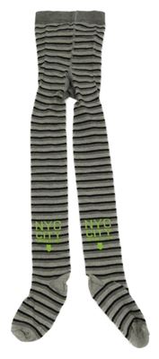 Sivo-tmavošedo-čierne pruhované pančuchy s nápismi