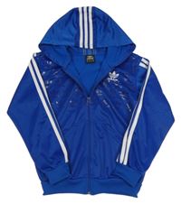 Safírovo-bílá propínací sportovní mikina s logy a kapucí Adidas