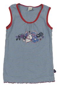 Modro-bílo-červený pruhovaný top s květy YIGGA