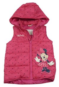 Tmavoružová bodkovaná á prešívaná šušťáková zateplená vesta s Minnie a kapucňou Disney