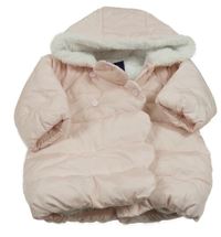 Světlerůžová prošívaná šusťáková zimní bunda s kapucí Jacadi