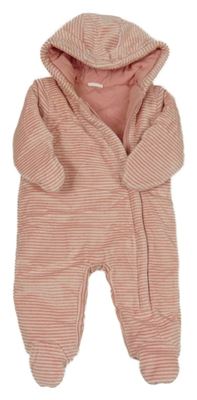 Ružovo-biela pruhovaná zamatová zateplená kombinéza s kapucňou Next