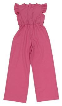 Tmavoružový nohavicový culottes overal s volánikmi SHEIN