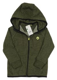 Nové - khaki-černá melírovaná propínací mikina se znakem a kapucí F&F