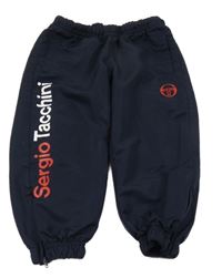 Tmavomodré vzorované šušťákové podšité nohavice s logom Sergio Tacchini