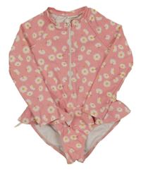 Růžové jednodílné plavky s kopretinami a volánky a UV ochranou SHEIN