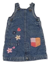 Modré šisované rifľové šaty s kvetmi a srdiečkami Morris Mouse