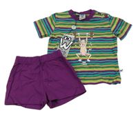 Nové - Pruhovano-purpurové tričko s kravičkou + kraťasy little Woody