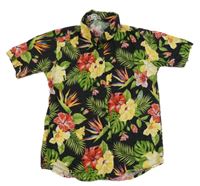 Černá košile s listy a květy 