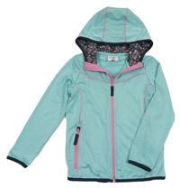 Mátová melírovaná propínací sportovní mikina s nápisem a kapucí Topomini