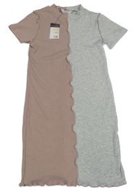 Nové - starorůžovo-sivé melírované rebrované šaty PRIMARK