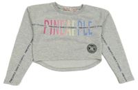 Sivá melírovaná crop mikina s logom a pruhom s nápismi a nášivkou Pineapple