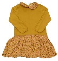 Medové svetrovo/lehké šaty s kvietkami a golierikom H&M