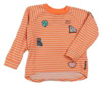 Neónově korálovo-svetlosivá pruhovaná mikina s obrázkami TUMBLE 'N DRY