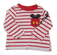 Bílo-červené pruhované triko s Mickey a kapsou 