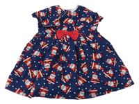 Nové - tmavomodré bodkovaná é plátenné vianočné šaty so Santy a mašlou M&Co