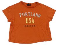 Oranžové crop tričko s nápismi New Look