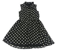Čierne puntkované kvetované šifónové šaty George