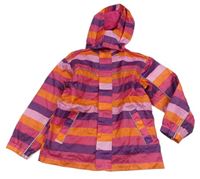 Ružovo-oranžovo-fialová pruhovaná šušťáková jesenná bunda s kapucňou Bonrpix