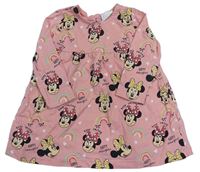 Ružové bavlnené šaty s Minnie a duhami Disney