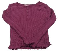 Vínové perforované rebrované tričko s gombíkmi H&M