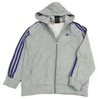 Šedá melírovaná propínací mikina s logem a kapucí Adidas