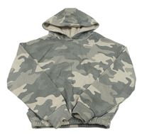 Šedá melírovaná army crop mikina s kapucí Primark