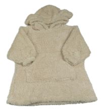 Béžová chlpatá oversize mikina s kapucňou s uškami