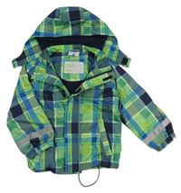 Zeleno-modrá kockovaná šušťáková jarná bunda s kapucňou Topolino