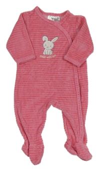 Růžový žebrovaný sametový overal s králíkem Ergee