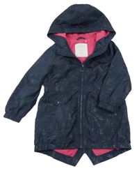 Tmavomodrá šusťáková lehce zateplená parka s jednorožci a kapucí Matalan