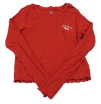 Červené žebrované crop triko s nápisem M&S